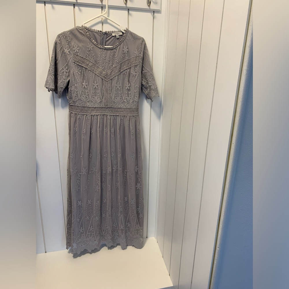 Elegant Lace Women Dress in Light Gray
